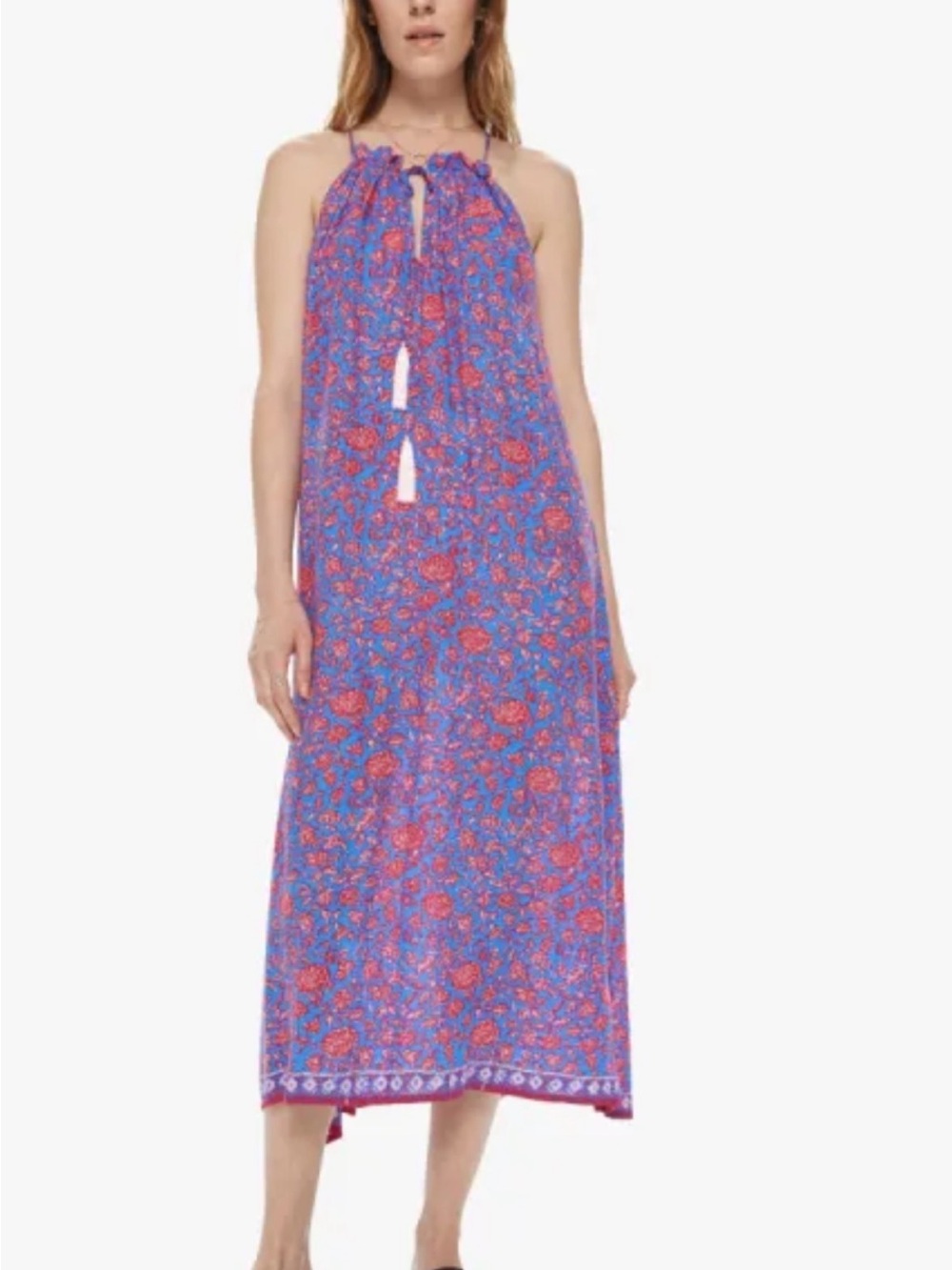 Natalie Martin Marlien Blue and Pink Floral Maxi Dress with Tassels